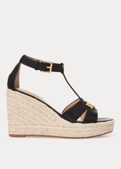 Sandalias Ralph Lauren Mujer Negros - Hale Leather - AXGVL6932